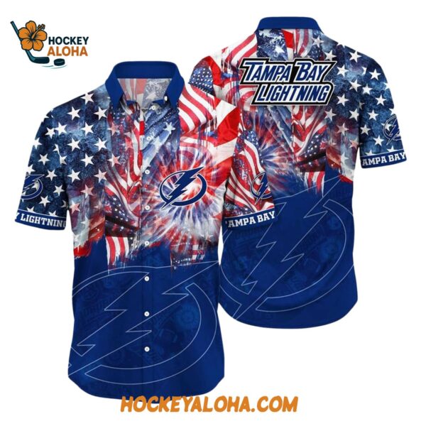 Tampa Bay Lightning With American Independence Day Pattern Summer Hawaiian Shirt 1