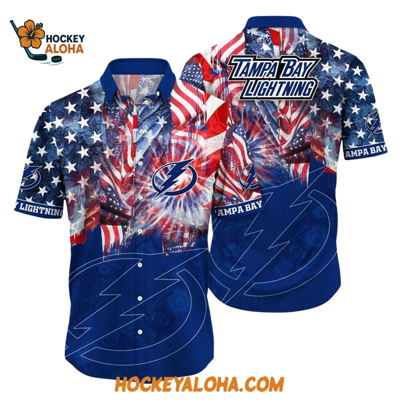 Tampa Bay Lightning With American Independence Day Pattern Summer Hawaiian Shirt Tampa Bay Lightning With American Independence Day Pattern Summer Hawaiian Shirt