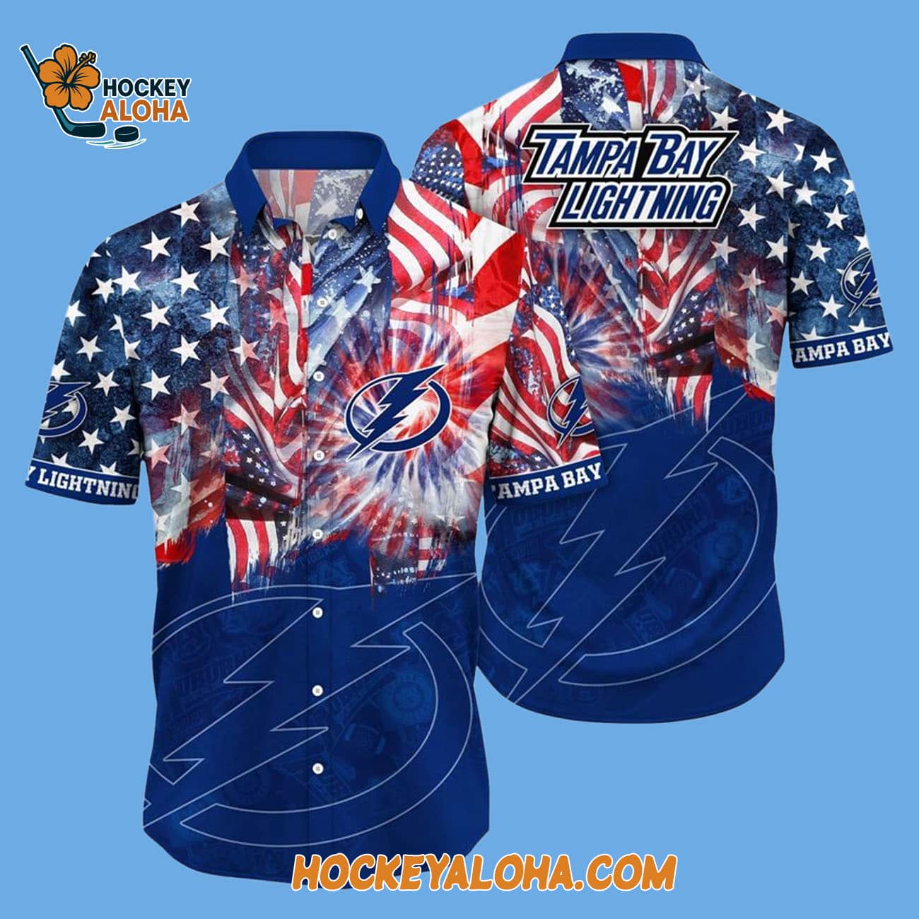 Tampa Bay Lightning With American Independence Day Pattern Summer Hawaiian Shirt Tampa Bay Lightning With American Independence Day Pattern Summer Hawaiian Shirt