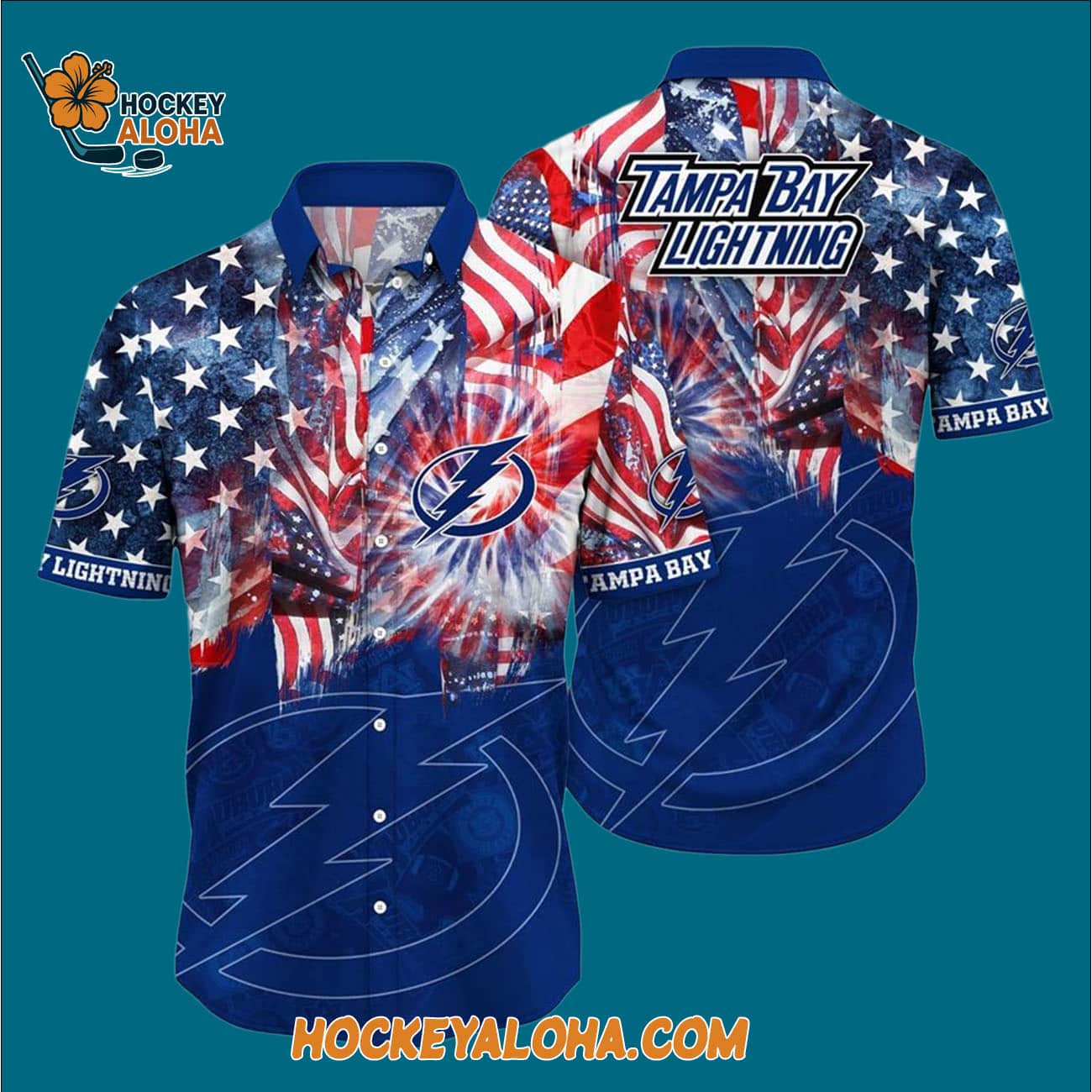 Tampa Bay Lightning With American Independence Day Pattern Summer Hawaiian Shirt Tampa Bay Lightning With American Independence Day Pattern Summer Hawaiian Shirt
