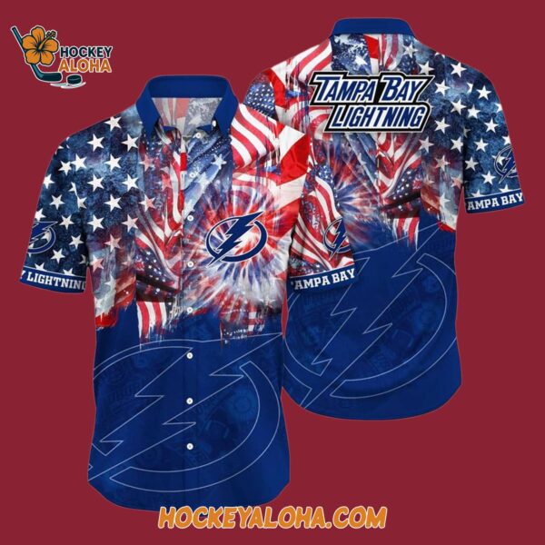 Tampa Bay Lightning With American Independence Day Pattern Summer Hawaiian Shirt 4
