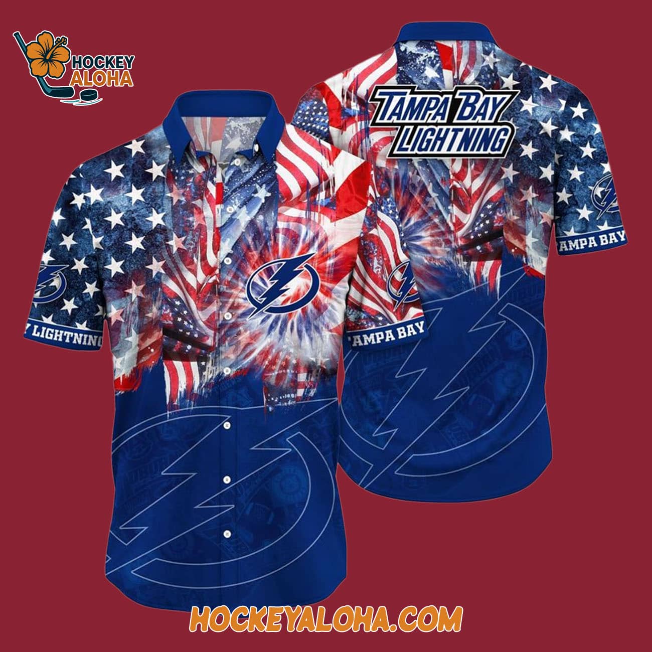 Tampa Bay Lightning With American Independence Day Pattern Summer Hawaiian Shirt Tampa Bay Lightning With American Independence Day Pattern Summer Hawaiian Shirt
