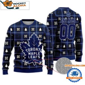 Toronto Maple Leafs Snow Tree Christmas Ugly Sweater Custom Name And Custom Number