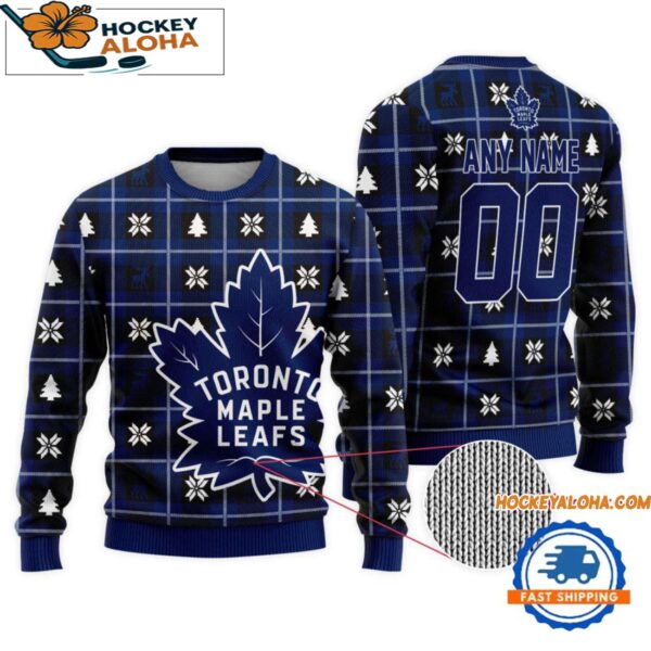 Toronto Maple Leafs Snow Tree Christmas Ugly Sweater Custom Name And Custom Number