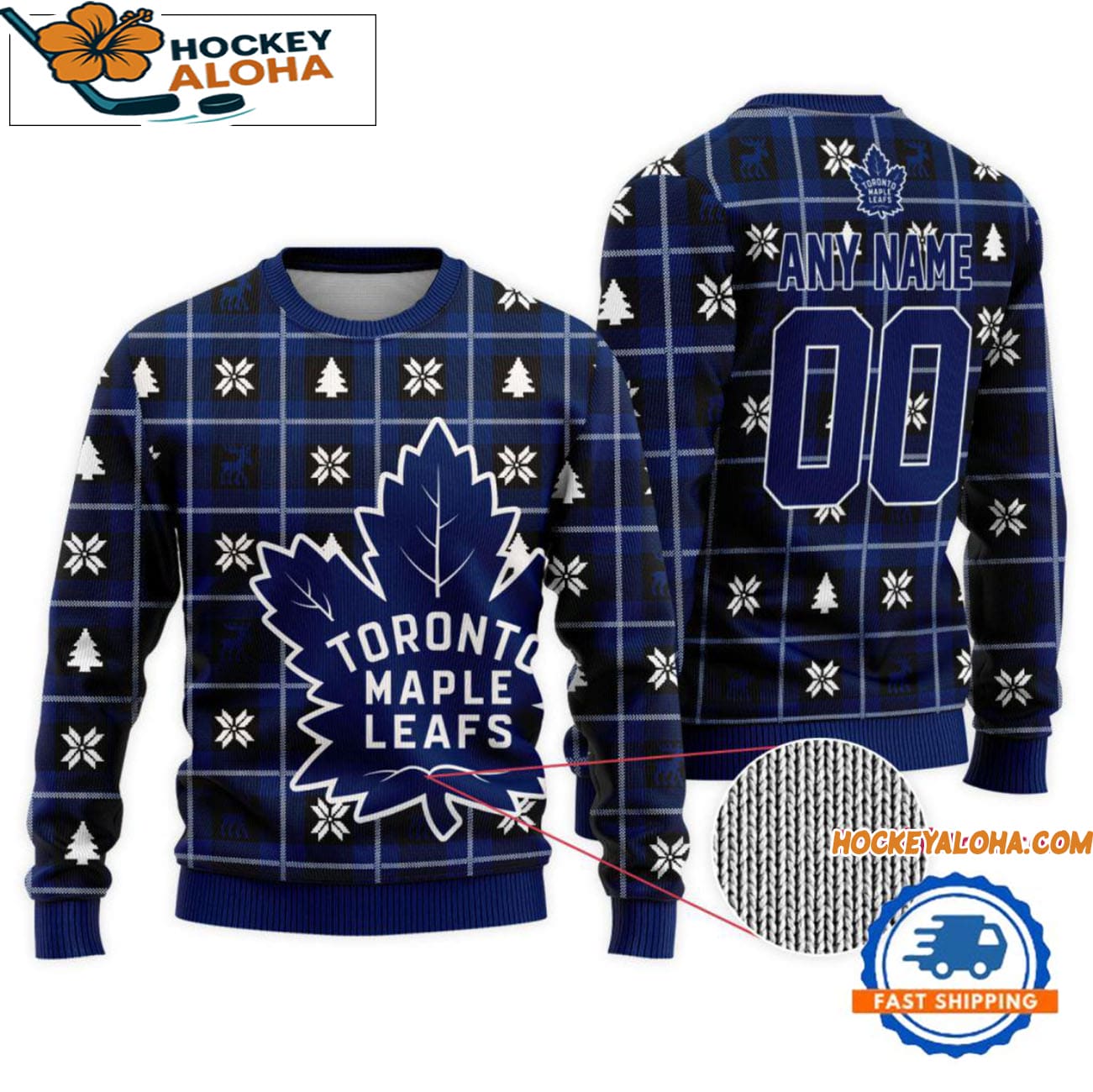 Toronto Maple Leafs Snow Tree Christmas Ugly Sweater, Custom Name And Custom Number Toronto Maple Leafs Snow Tree Christmas Ugly Sweater, Custom Name And Custom Number
