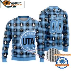 Utah Hockey Club Snow Tree Christmas Ugly Sweater Custom Name And Custom Number