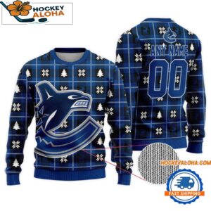 Vancouver Canucks Snow Tree Christmas Ugly Sweater Custom Name And Custom Number