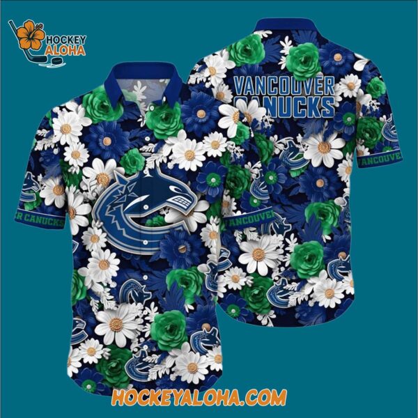 Vancouver Canucks Tropical Begonia Flower Pattern Summer Hawaiian Shirt 3