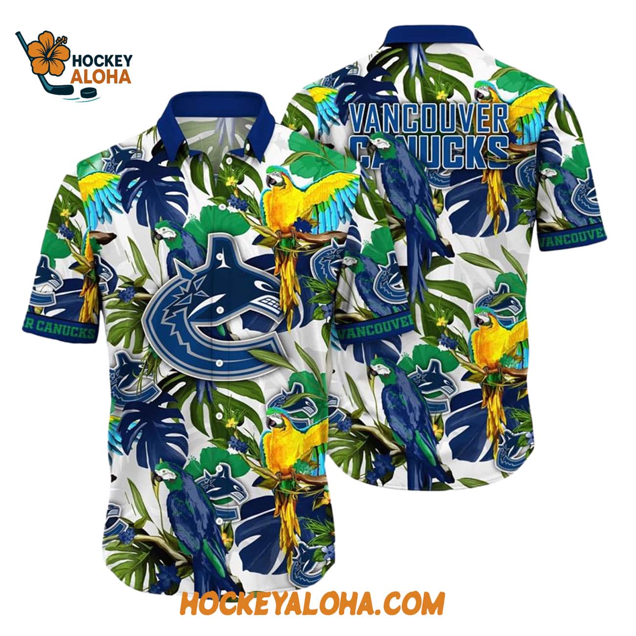 Vancouver Canucks Tropical Parrot Pattern Summer Hawaiian Shirt Vancouver Canucks Tropical Parrot Pattern Summer Hawaiian Shirt