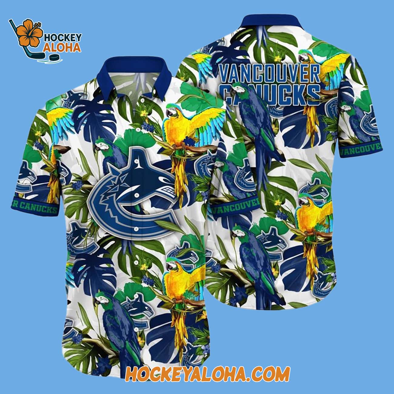 Vancouver Canucks Tropical Parrot Pattern Summer Hawaiian Shirt Vancouver Canucks Tropical Parrot Pattern Summer Hawaiian Shirt