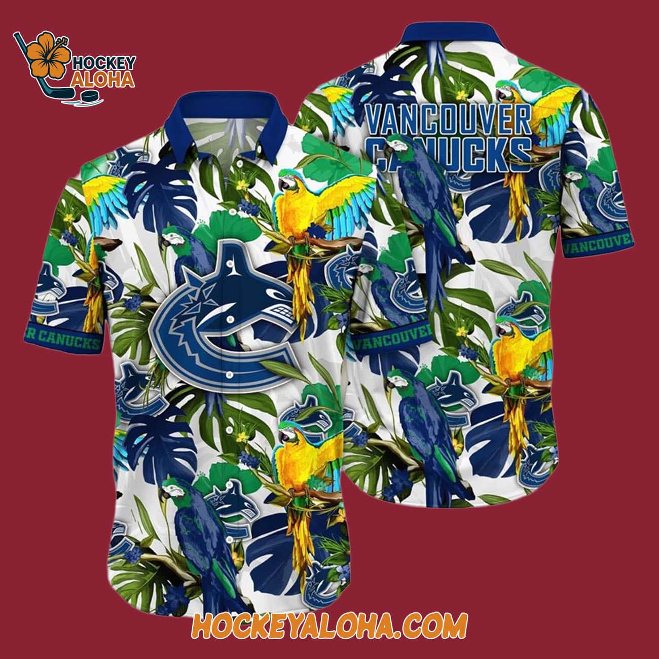 Vancouver Canucks Tropical Parrot Pattern Summer Hawaiian Shirt Vancouver Canucks Tropical Parrot Pattern Summer Hawaiian Shirt