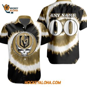 Vegas Golden Knights Grateful Dead Tie dye Hawaiian Button Shirt 1