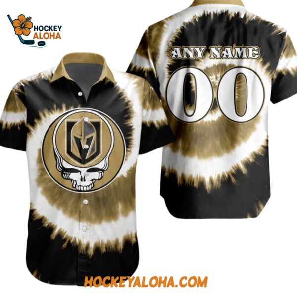 Vegas Golden Knights Grateful Dead Tie dye Hawaiian Button Shirt 1