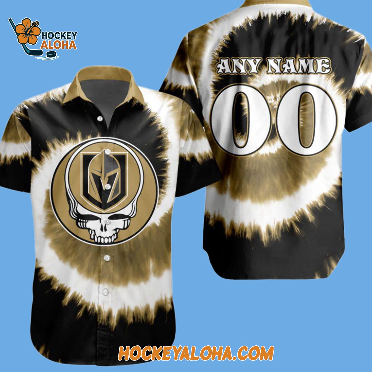 Vegas Golden Knights Grateful Dead Tie-dye Hawaiian Button Shirt Vegas Golden Knights Grateful Dead Tie-dye Hawaiian Button Shirt