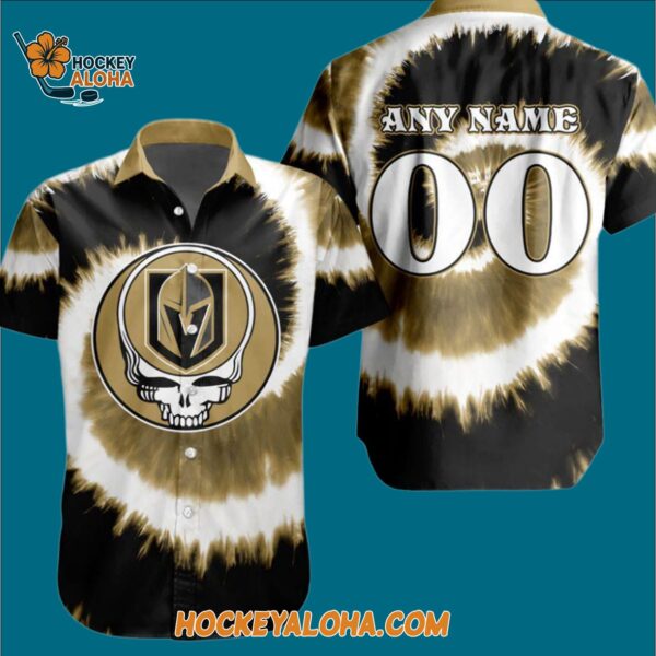 Vegas Golden Knights Grateful Dead Tie dye Hawaiian Button Shirt 3