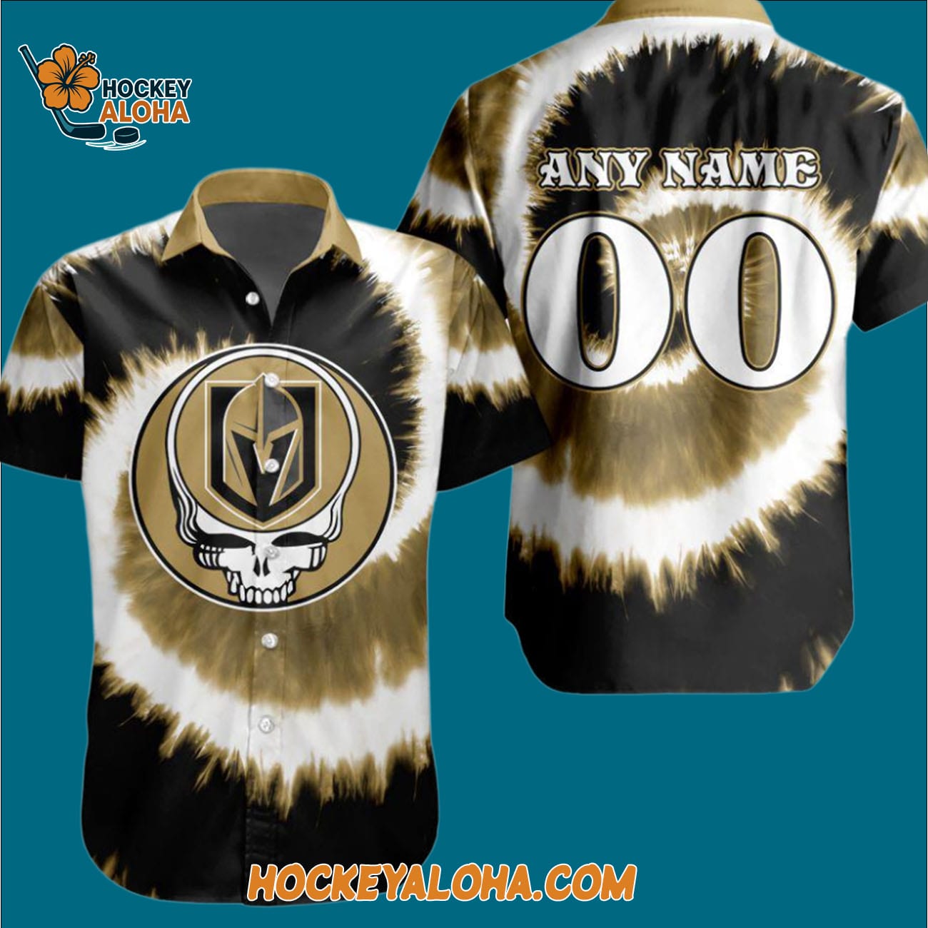 Vegas Golden Knights Grateful Dead Tie-dye Hawaiian Button Shirt Vegas Golden Knights Grateful Dead Tie-dye Hawaiian Button Shirt