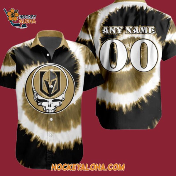 Vegas Golden Knights Grateful Dead Tie dye Hawaiian Button Shirt 4