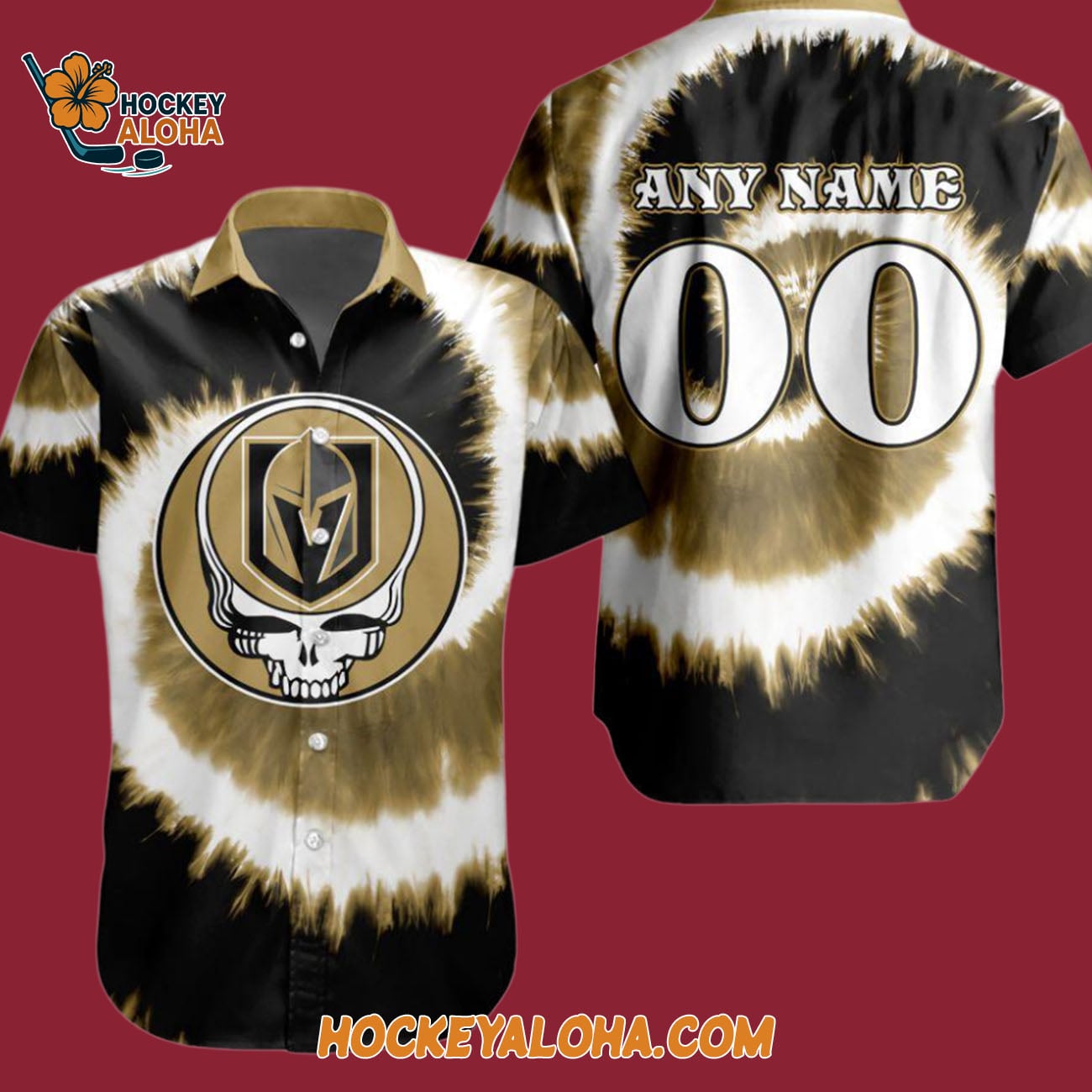 Vegas Golden Knights Grateful Dead Tie-dye Hawaiian Button Shirt Vegas Golden Knights Grateful Dead Tie-dye Hawaiian Button Shirt
