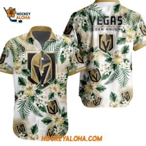 Vegas Golden Knights Hockey Tropical Flower Hawaiian Button Shirt 1