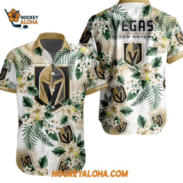 Vegas Golden Knights Hockey Tropical Flower Hawaiian Button Shirt 1
