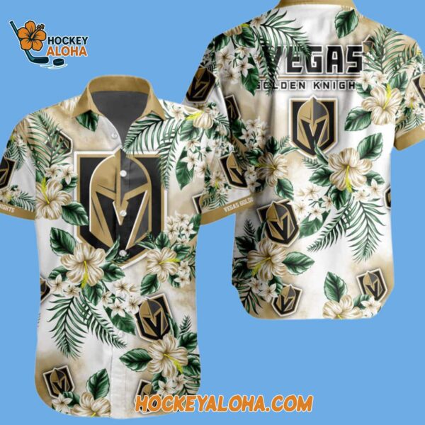 Vegas Golden Knights Hockey Tropical Flower Hawaiian Button Shirt 2