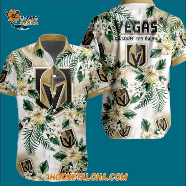 Vegas Golden Knights Hockey Tropical Flower Hawaiian Button Shirt 3