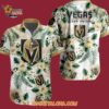 Vegas Golden Knights Hockey Tropical Flower Hawaiian Button Shirt 4