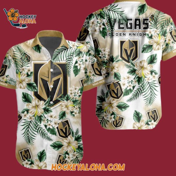 Vegas Golden Knights Hockey Tropical Flower Hawaiian Button Shirt 4