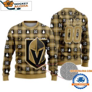 Vegas Golden Knights Snow Tree Christmas Ugly Sweater Custom Name And Custom Number