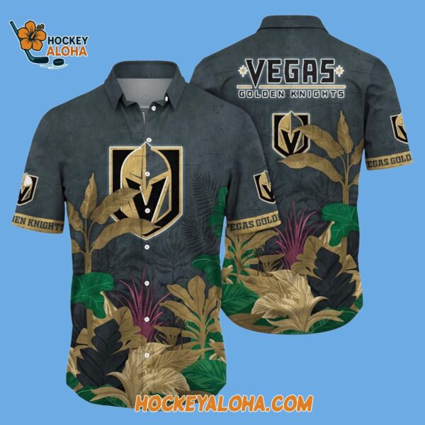 Vegas Golden Knights Tropical Forest Motifs Summer Hawaiian Shirt 2