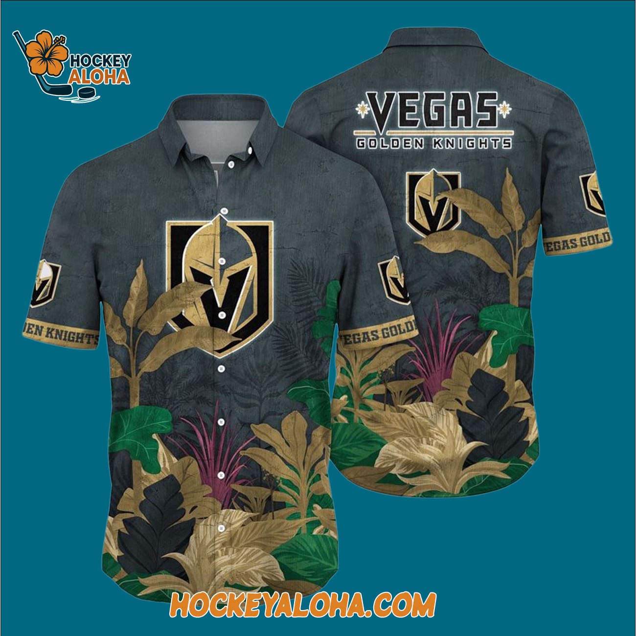 Vegas Golden Knights Tropical Forest Motifs Summer Hawaiian Shirt Vegas Golden Knights Tropical Forest Motifs Summer Hawaiian Shirt