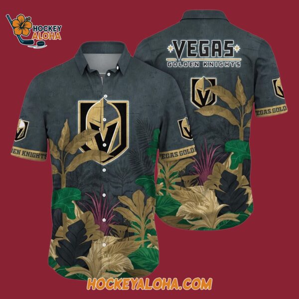 Vegas Golden Knights Tropical Forest Motifs Summer Hawaiian Shirt 4
