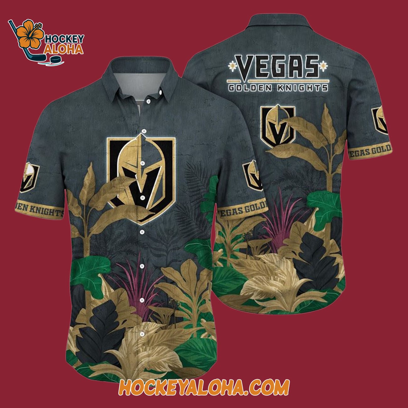 Vegas Golden Knights Tropical Forest Motifs Summer Hawaiian Shirt Vegas Golden Knights Tropical Forest Motifs Summer Hawaiian Shirt
