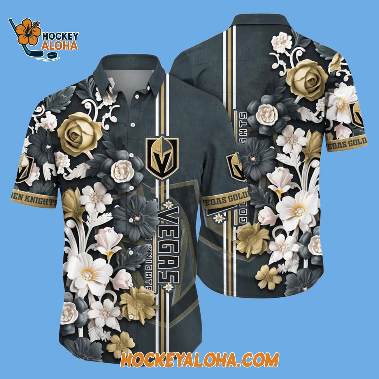 Vegas Golden Knights Tropical Hepatica Floral Pattern Summer Hawaiian Shirt Vegas Golden Knights Tropical Hepatica Floral Pattern Summer Hawaiian Shirt