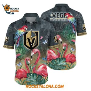 Vegas Golden Knights Tropical Parrot And Flamingo Motifs Summer Hawaiian Shirt 1