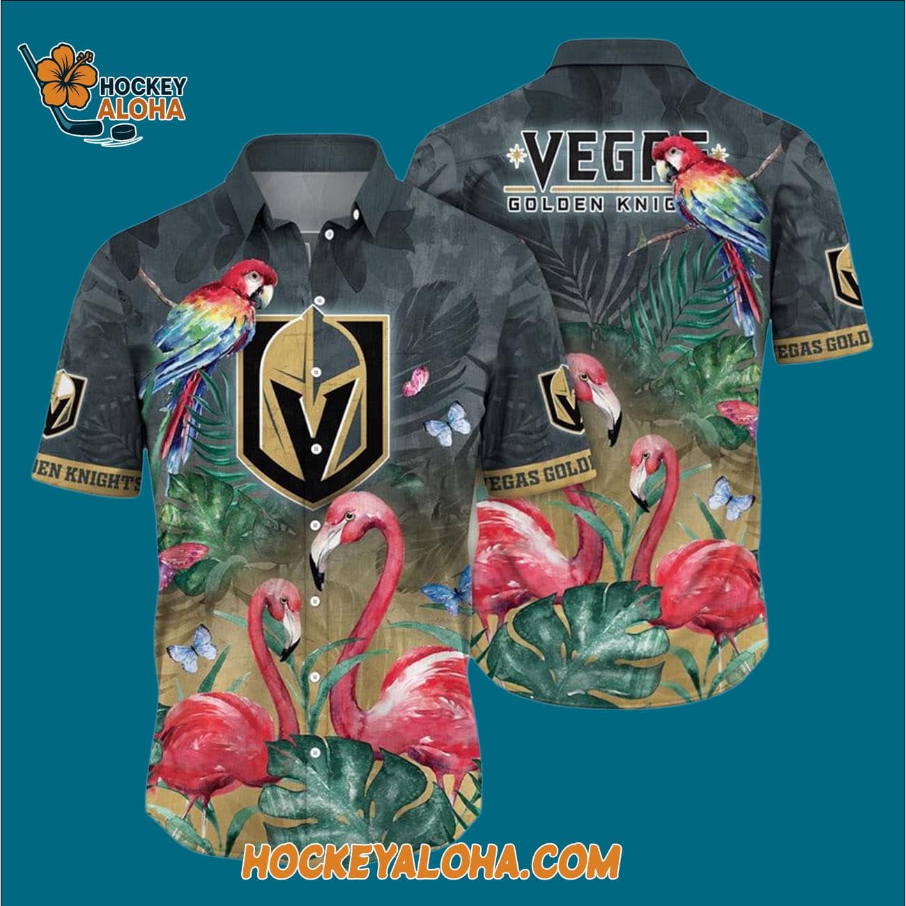 Vegas Golden Knights Tropical Parrot And Flamingo Motifs Summer Hawaiian Shirt Vegas Golden Knights Tropical Parrot And Flamingo Motifs Summer Hawaiian Shirt