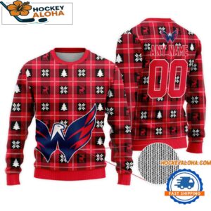 Washington Capitals Snow Tree Christmas Ugly Sweater Custom Name And Custom Number