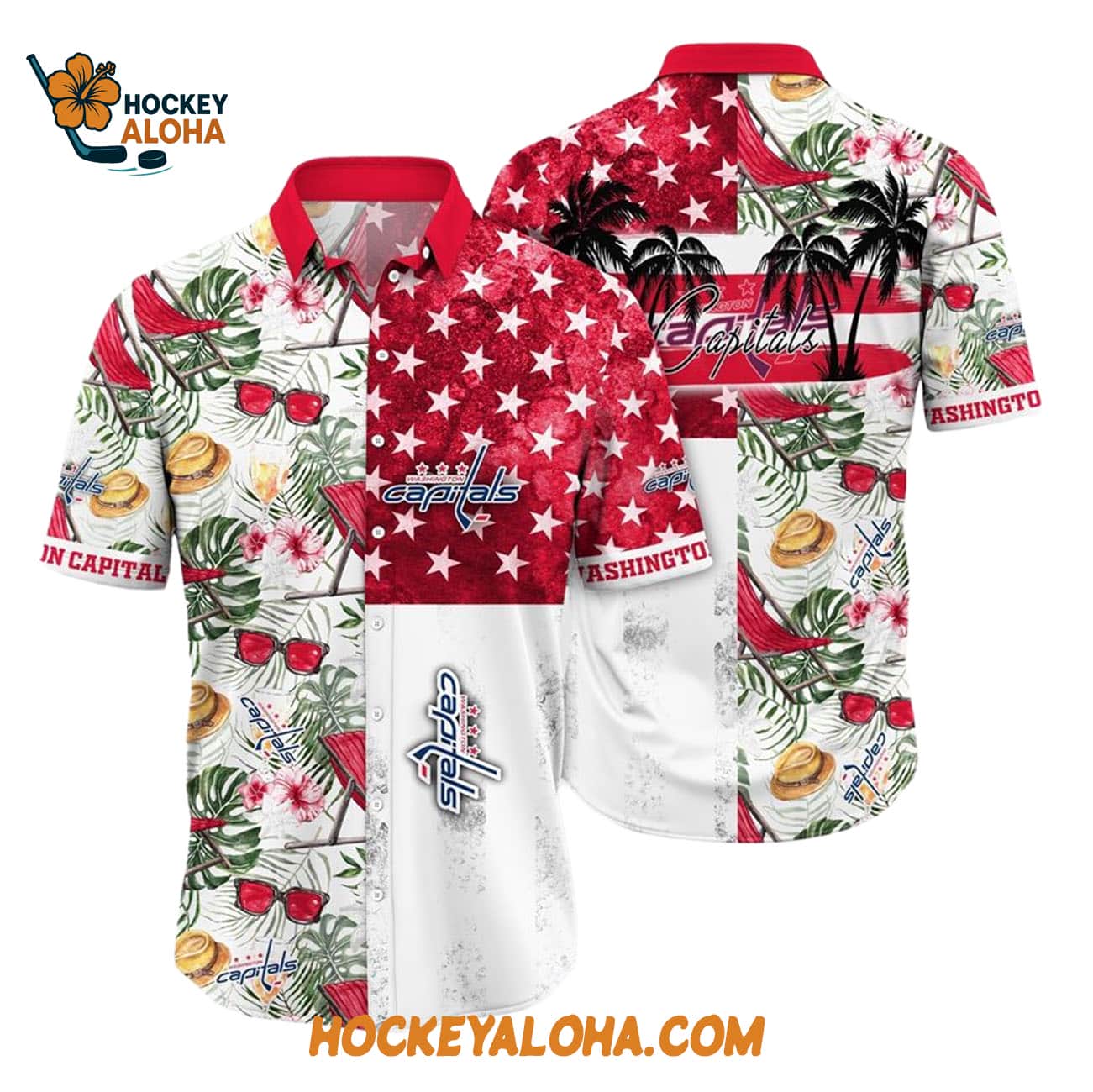 Washington Capitals Tropical Hat And Glasses Pattern Summer Hawaiian Shirt Washington Capitals Tropical Hat And Glasses Pattern Summer Hawaiian Shirt