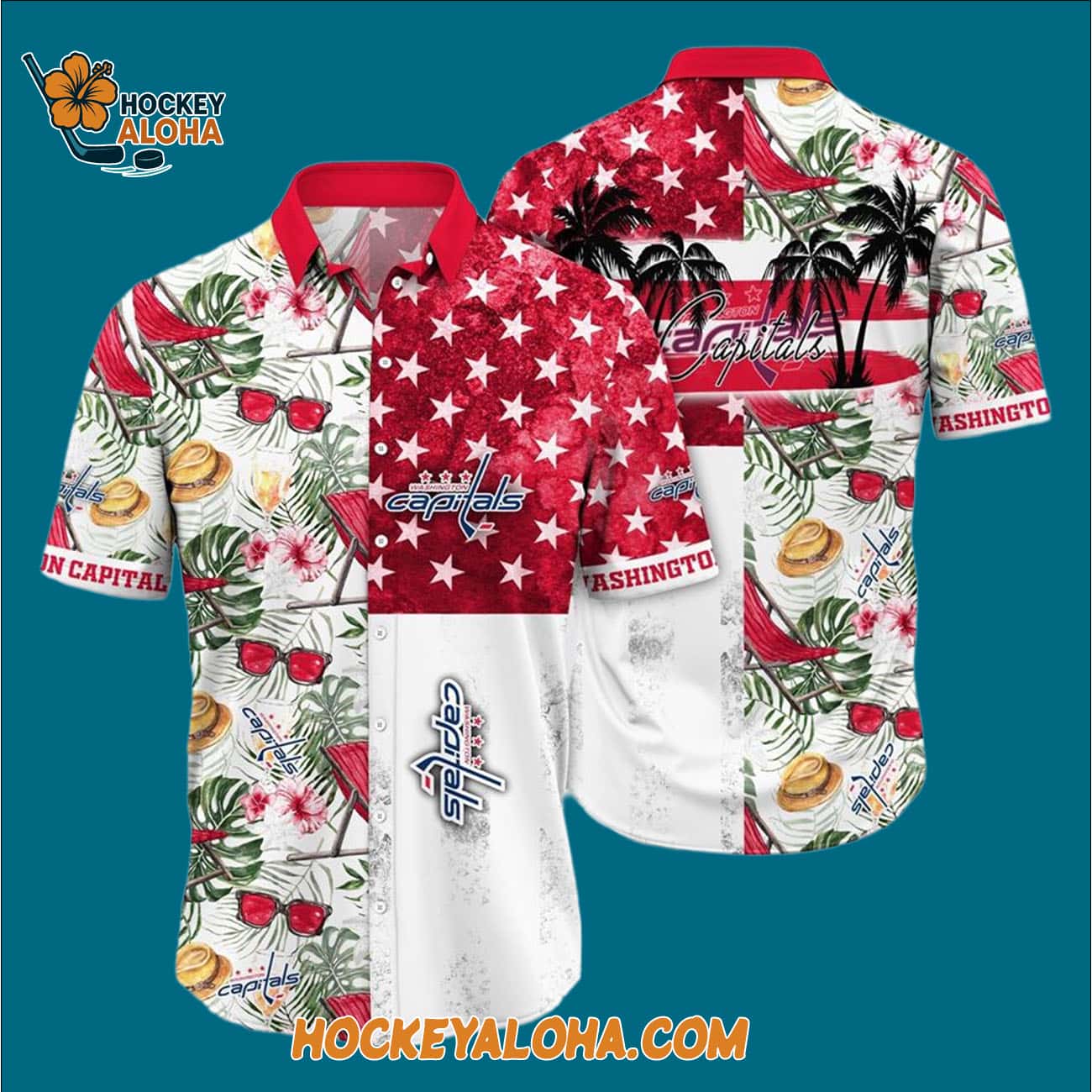 Washington Capitals Tropical Hat And Glasses Pattern Summer Hawaiian Shirt Washington Capitals Tropical Hat And Glasses Pattern Summer Hawaiian Shirt