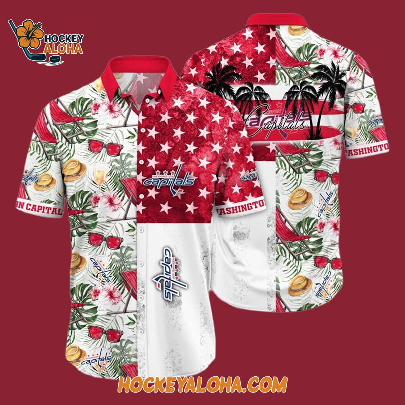 Washington Capitals Tropical Hat And Glasses Pattern Summer Hawaiian Shirt Washington Capitals Tropical Hat And Glasses Pattern Summer Hawaiian Shirt