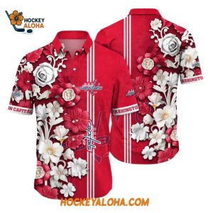 Washington Capitals Tropical Hepatica Floral Pattern Summer Hawaiian Shirt 1