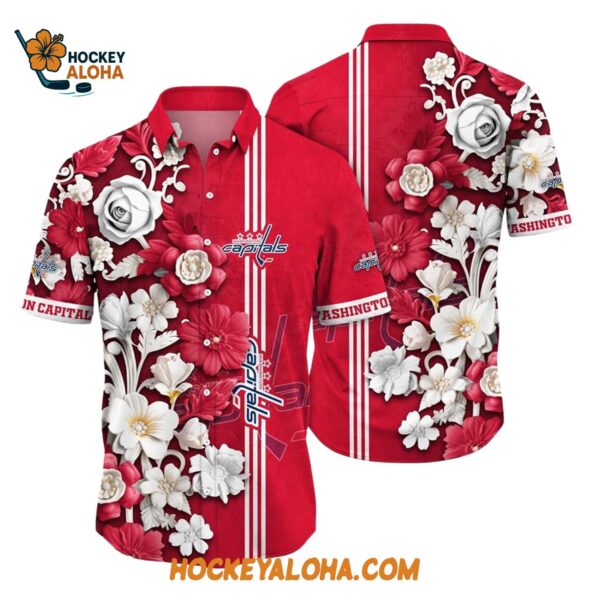 Washington Capitals Tropical Hepatica Floral Pattern Summer Hawaiian Shirt 1