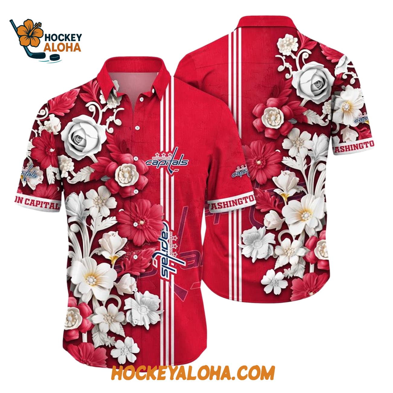 Washington Capitals Tropical Hepatica Floral Pattern Summer Hawaiian Shirt Washington Capitals Tropical Hepatica Floral Pattern Summer Hawaiian Shirt