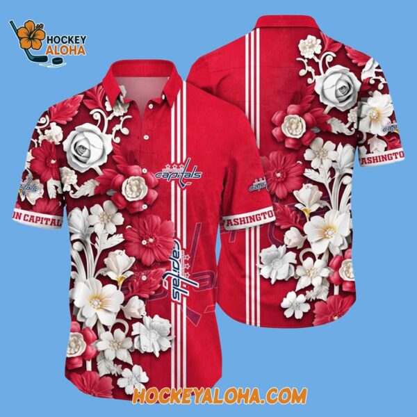 Washington Capitals Tropical Hepatica Floral Pattern Summer Hawaiian Shirt 2