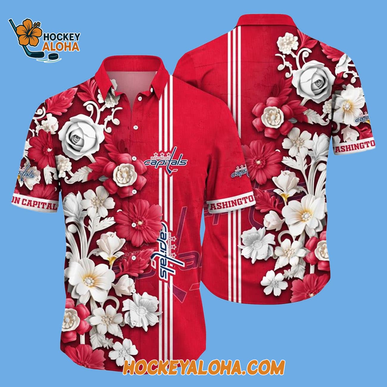 Washington Capitals Tropical Hepatica Floral Pattern Summer Hawaiian Shirt Washington Capitals Tropical Hepatica Floral Pattern Summer Hawaiian Shirt