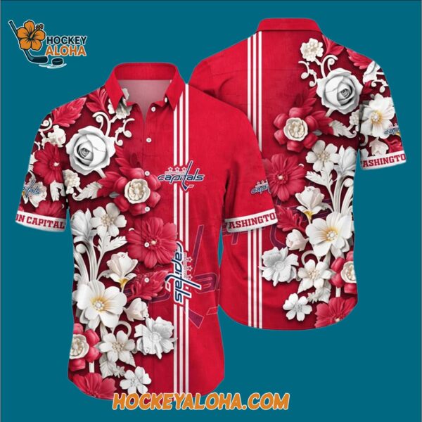 Washington Capitals Tropical Hepatica Floral Pattern Summer Hawaiian Shirt 3