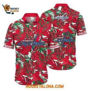 Washington Capitals Tropical Leaf Pattern Summer Hawaiian Shirt 1