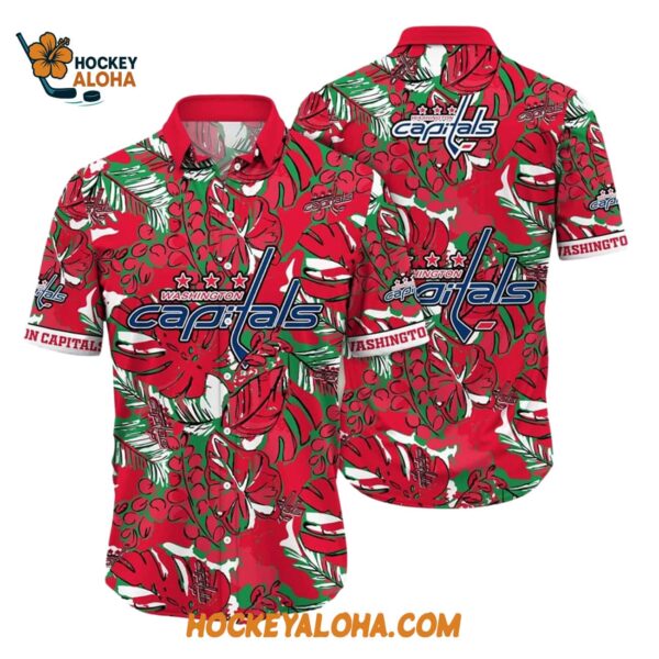 Washington Capitals Tropical Leaf Pattern Summer Hawaiian Shirt 1