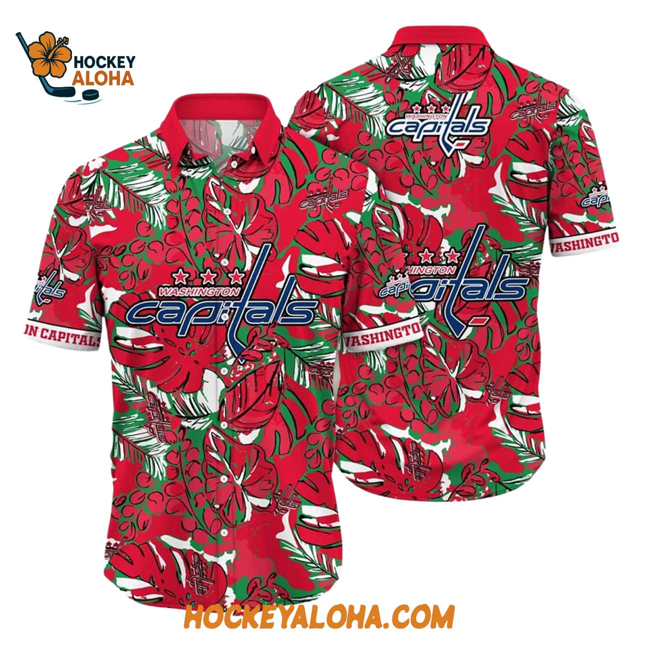 Washington Capitals Tropical Leaf Pattern Summer Hawaiian Shirt Washington Capitals Tropical Leaf Pattern Summer Hawaiian Shirt