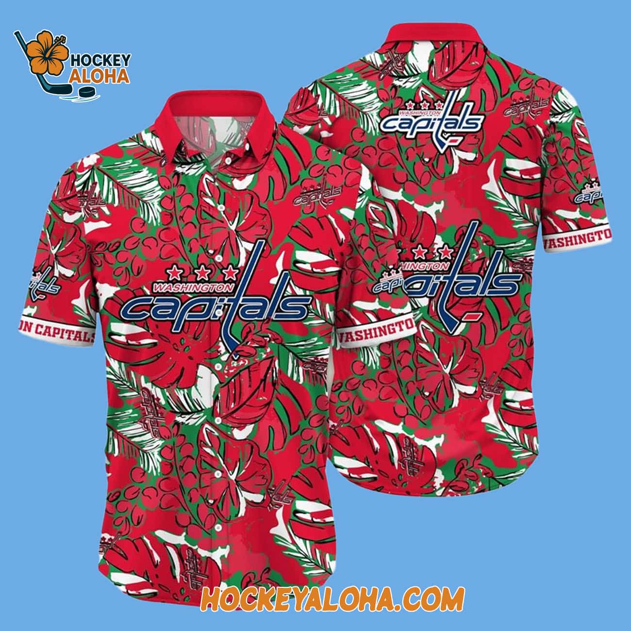Washington Capitals Tropical Leaf Pattern Summer Hawaiian Shirt Washington Capitals Tropical Leaf Pattern Summer Hawaiian Shirt